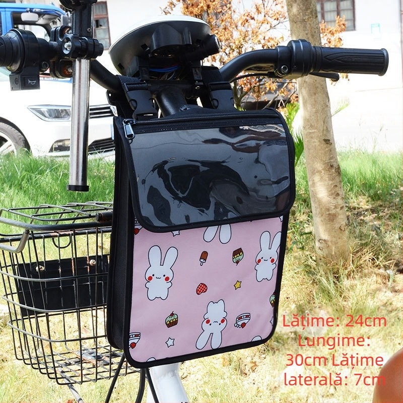 Sac de depozitare drăguț cu iepuraș desen animat pentru biciclete și biciclete electrice, capacitate mare