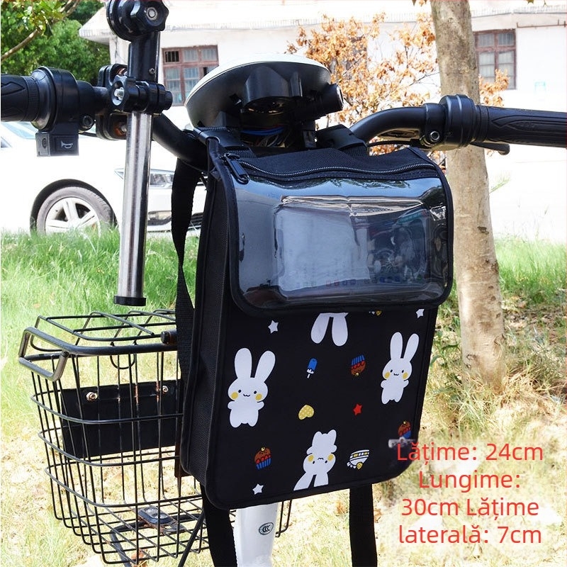 Sac de depozitare drăguț cu iepuraș desen animat pentru biciclete și biciclete electrice, capacitate mare