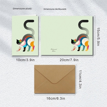 Set de felicitări cu artă abstractă modernă – pisică curcubeu, cu plic