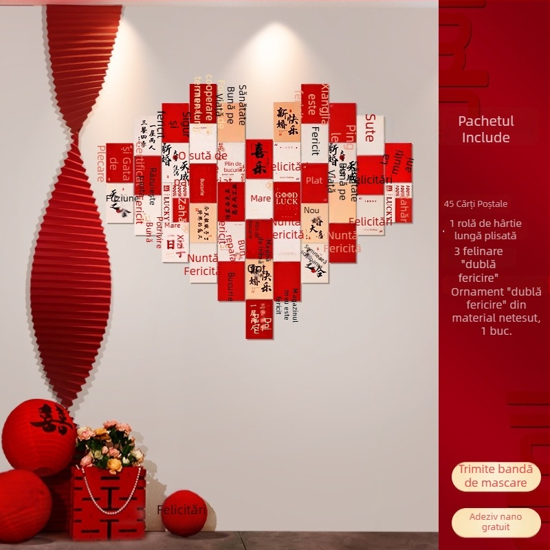 Set de decor pentru camera de nunta cu autocolante Fericire dublă pentru dormitor și sufragerie