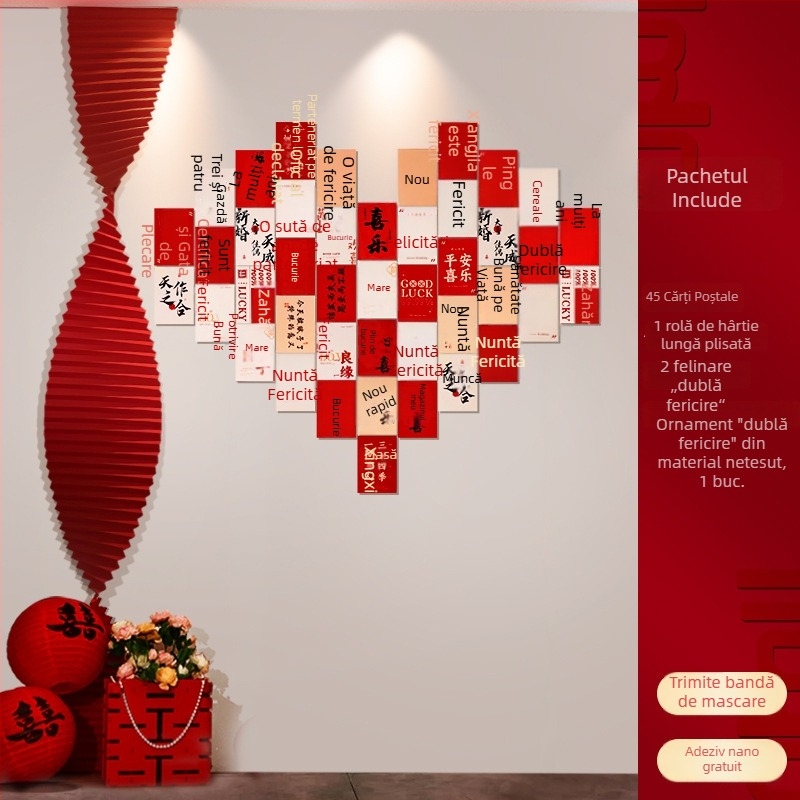 Set de decor pentru camera de nunta cu autocolante Fericire dublă pentru dormitor și sufragerie