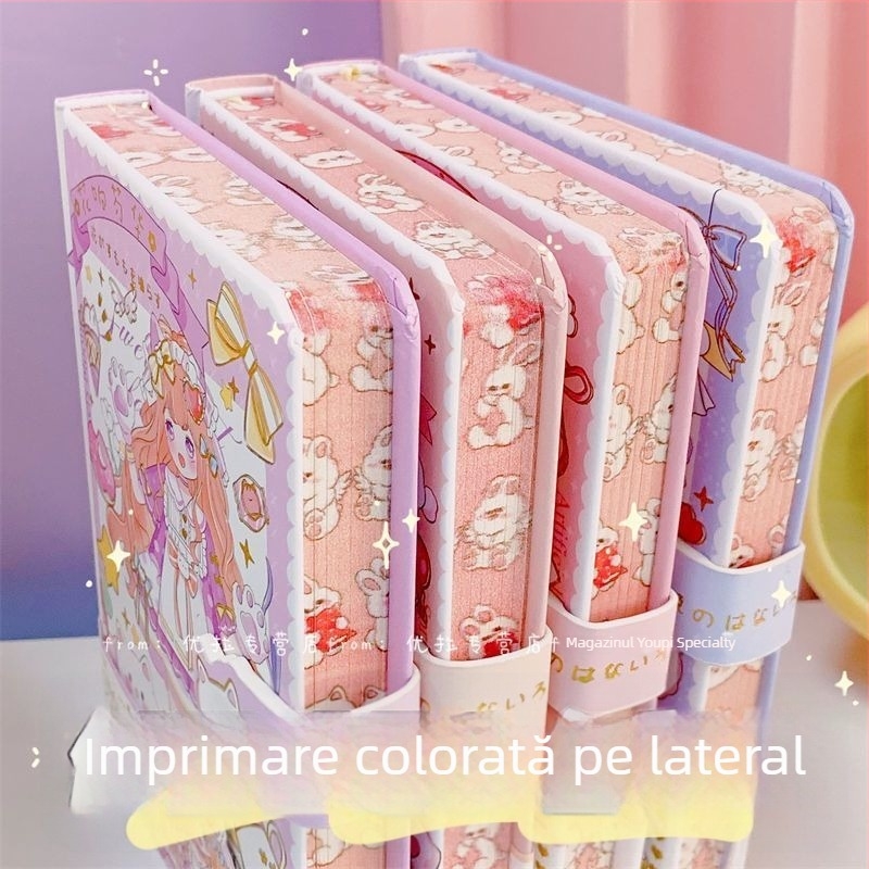 Jurnal compact A6 pentru elevi cu copertă cu folie aurie, roz sau albastru, stil modern