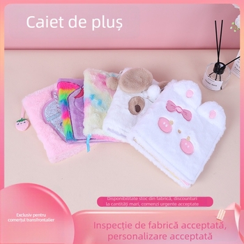 Caiet de notițe cu copertă din pluș, personalizabil, design drăguț cu personaje de desene animate, 100-200 de pagini, hârtie 80 g/m²