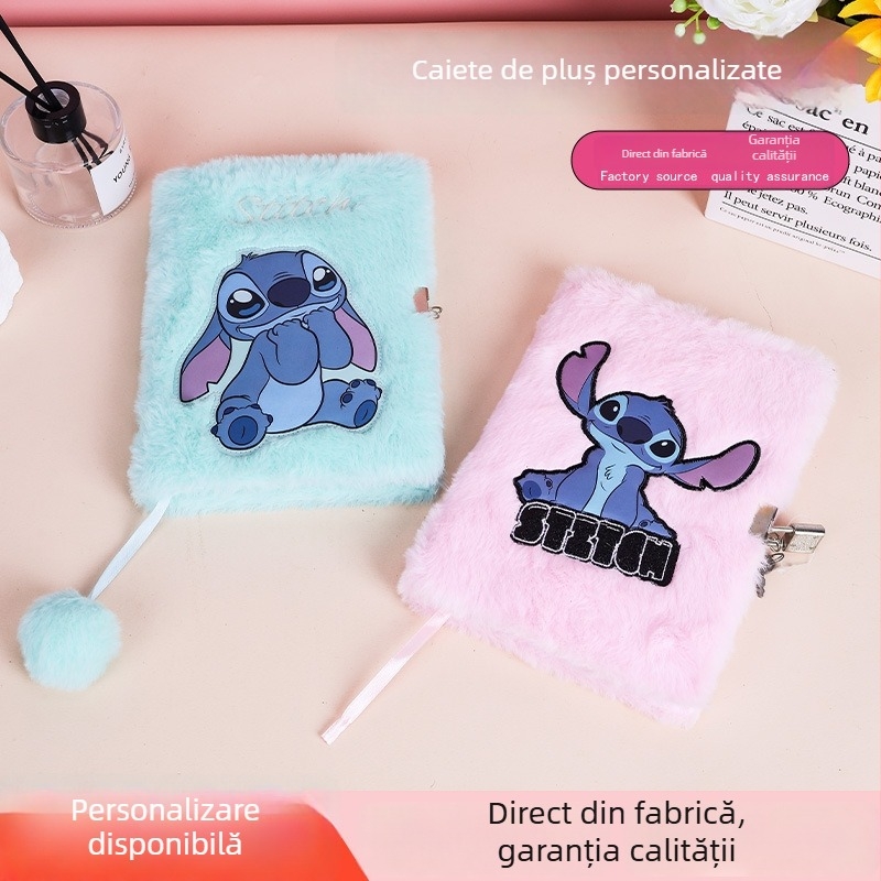 Caiet de notițe cu copertă din pluș, personalizabil, design drăguț cu personaje de desene animate, 100-200 de pagini, hârtie 80 g/m²