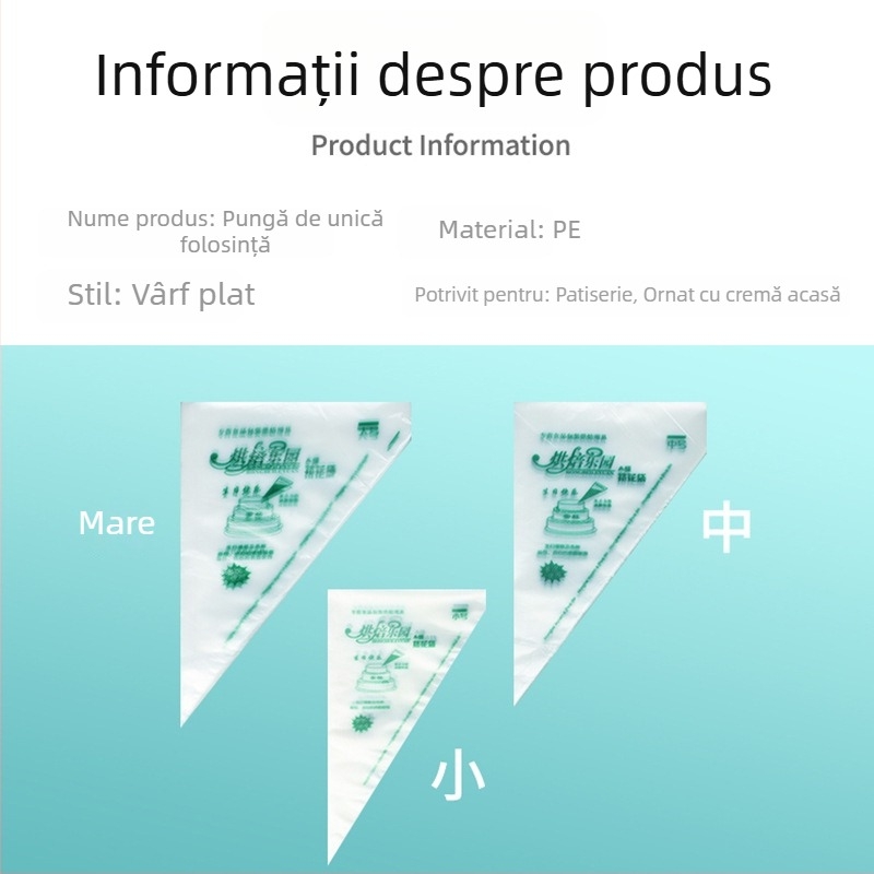 Pungă de decor pentru prăjituri, de unică folosință, din material alimentar, pentru cremă și coacere, potrivită pentru hrana bebelușilor