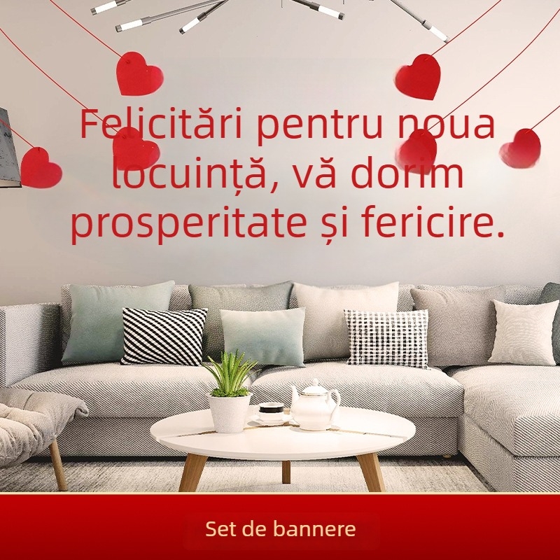 Decorațiuni pentru mutarea într-un nou cămin: panouri pentru living, cupluri poetice și panglici cu steaguri