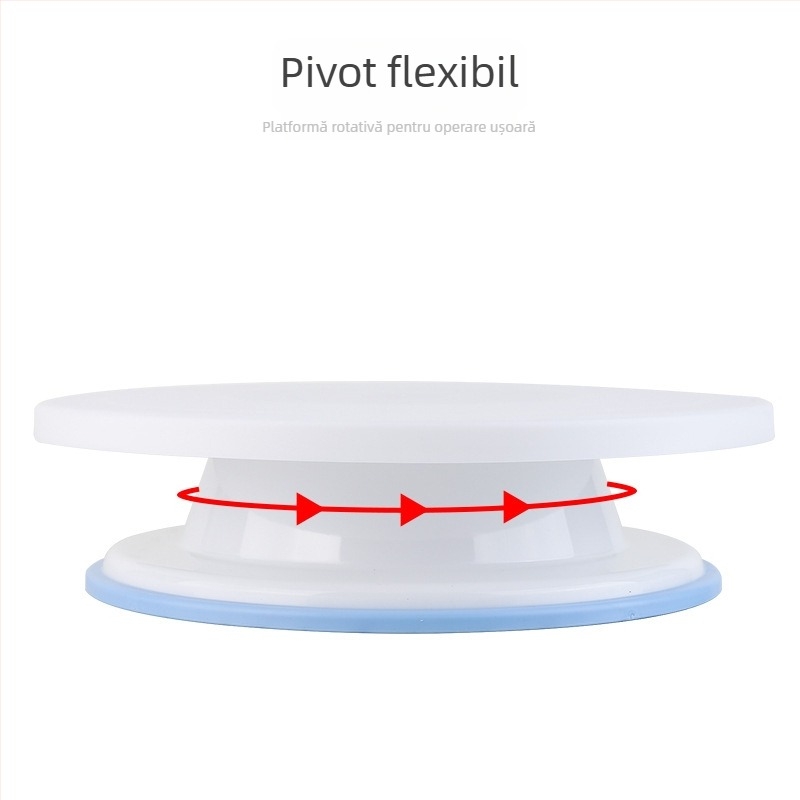 Tavă rotativă din plastic pentru decorarea torturilor, cu margine antiderapantă