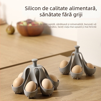 Gătitor de ouă din silicon pentru ouă fierte – Rezistent la temperaturi înalte, set casnic cu forme pentru ouă, suport și tavă de depozitare