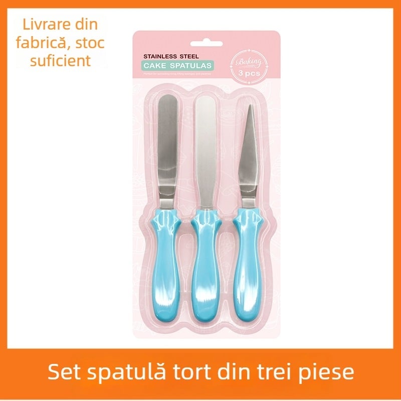 Set de trei spatule pentru prăjituri: spatulă, cuțit pentru demoldare, cuțit din oțel inoxidabil pentru netezire și decorare