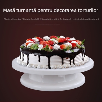Platou rotativ din plastic pentru decorarea prăjiturilor, margine antiderapantă