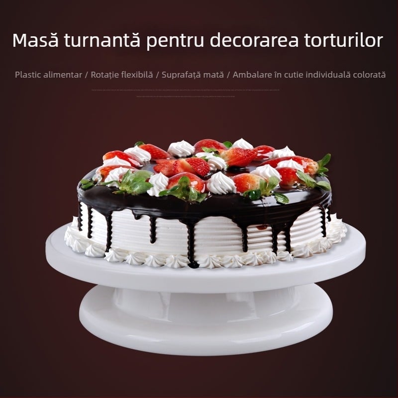 Platou rotativ din plastic pentru decorarea prăjiturilor, margine antiderapantă