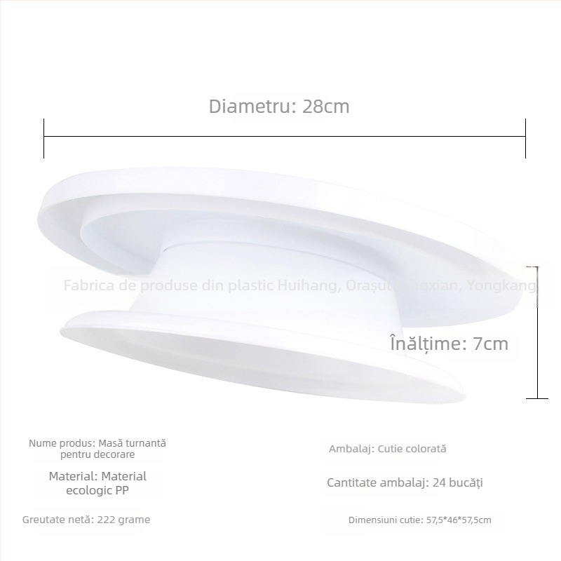 Platou rotativ din plastic pentru decorarea prăjiturilor, margine antiderapantă