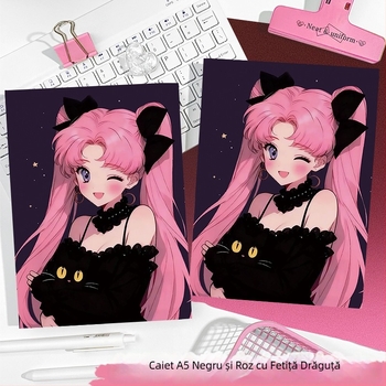 Caiet A5 cu pagini de colorat pentru o fată frumoasă, planner anime de înaltă calitate, pagini interioare colorate integral, caiet pentru elevi.