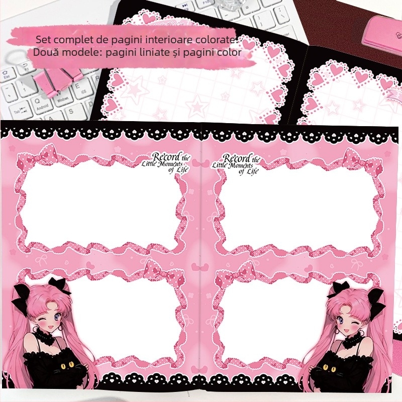 Caiet A5 cu pagini de colorat pentru o fată frumoasă, planner anime de înaltă calitate, pagini interioare colorate integral, caiet pentru elevi.