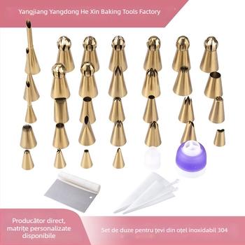 Set de duze pentru decorare din oțel inoxidabil 304 pentru prăjituri și patiserie – include saci de decorare și platou rotativ pentru decorare