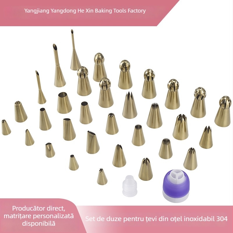 Set de duze pentru decorare din oțel inoxidabil 304 pentru prăjituri și patiserie – include saci de decorare și platou rotativ pentru decorare