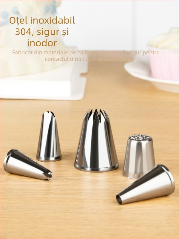 Set de decorare prăjituri din oțel inoxidabil, pungă de decor, forme de copt, unelte pentru biscuiți cu cremă și hrana bebelușilor