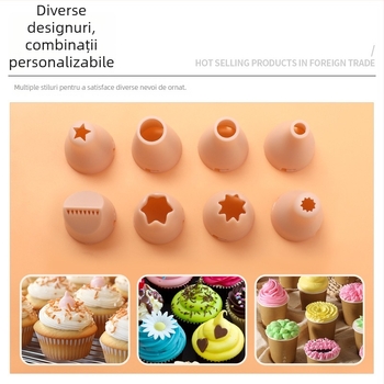 Set de decorare personalizat, 10 piese, accesorii din PP, sac de patiserie din silicon cu conector
