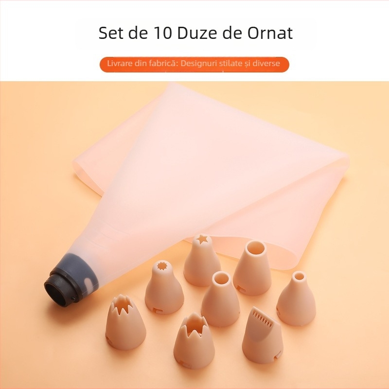 Set de decorare personalizat, 10 piese, accesorii din PP, sac de patiserie din silicon cu conector