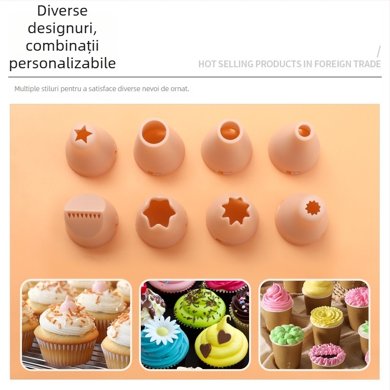 Set de decorare personalizat, 10 piese, accesorii din PP, sac de patiserie din silicon cu conector