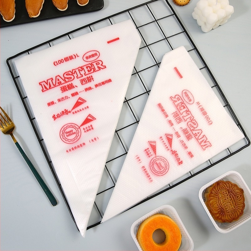 Set de 100 pungi de decor plastic pentru cremă de tort și decorarea fursecurilor, cu formă de tort