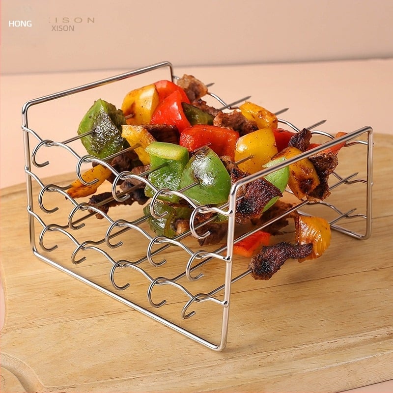 Grilă pentru air fryer din oțel inoxidabil 304, suport pătrat pentru frigărui, grătar de cuptor, suport de uscare în trei niveluri, accesorii pentru friteuză