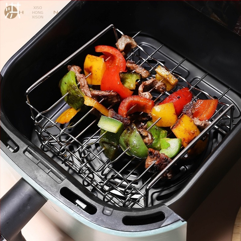 Grilă pentru air fryer din oțel inoxidabil 304, suport pătrat pentru frigărui, grătar de cuptor, suport de uscare în trei niveluri, accesorii pentru friteuză
