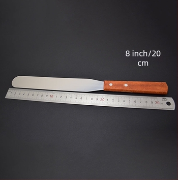 Jiaju Spatulă pentru tort din oțel inox cu mâner din lemn, spatulă pentru cremă, netezire la finisaj, bucătărie DIY