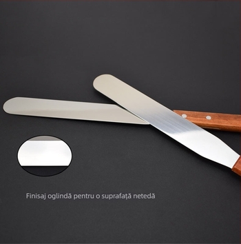 Jiaju Spatulă pentru tort din oțel inox cu mâner din lemn, spatulă pentru cremă, netezire la finisaj, bucătărie DIY