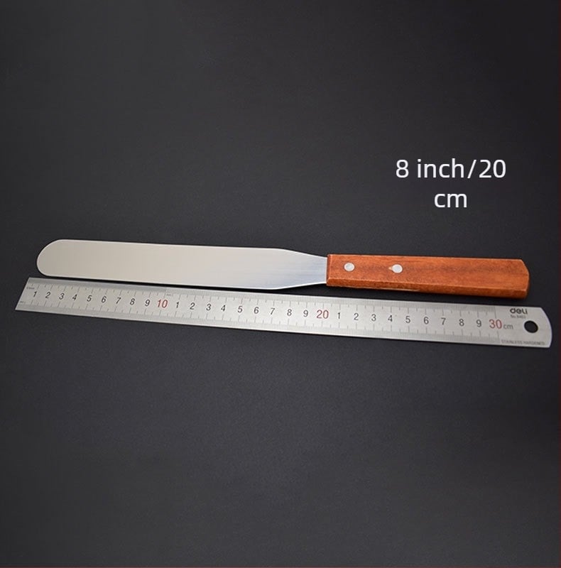 Jiaju Spatulă pentru tort din oțel inox cu mâner din lemn, spatulă pentru cremă, netezire la finisaj, bucătărie DIY