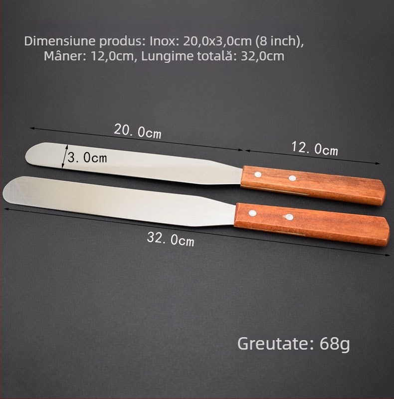 Jiaju Spatulă pentru tort din oțel inox cu mâner din lemn, spatulă pentru cremă, netezire la finisaj, bucătărie DIY