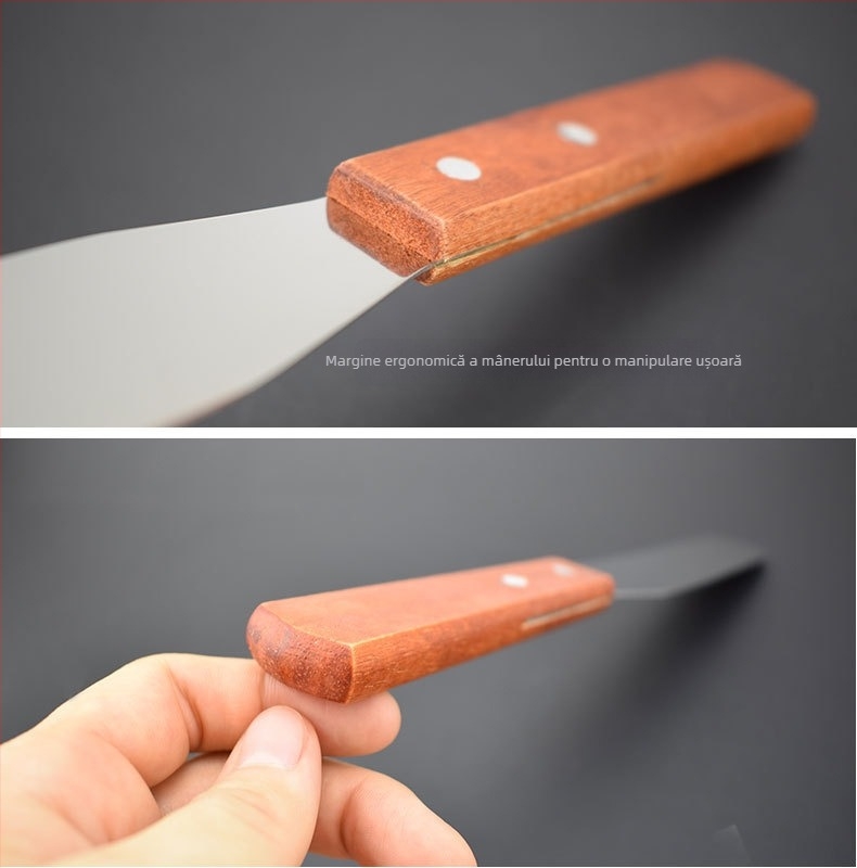 Jiaju Spatulă pentru tort din oțel inox cu mâner din lemn, spatulă pentru cremă, netezire la finisaj, bucătărie DIY