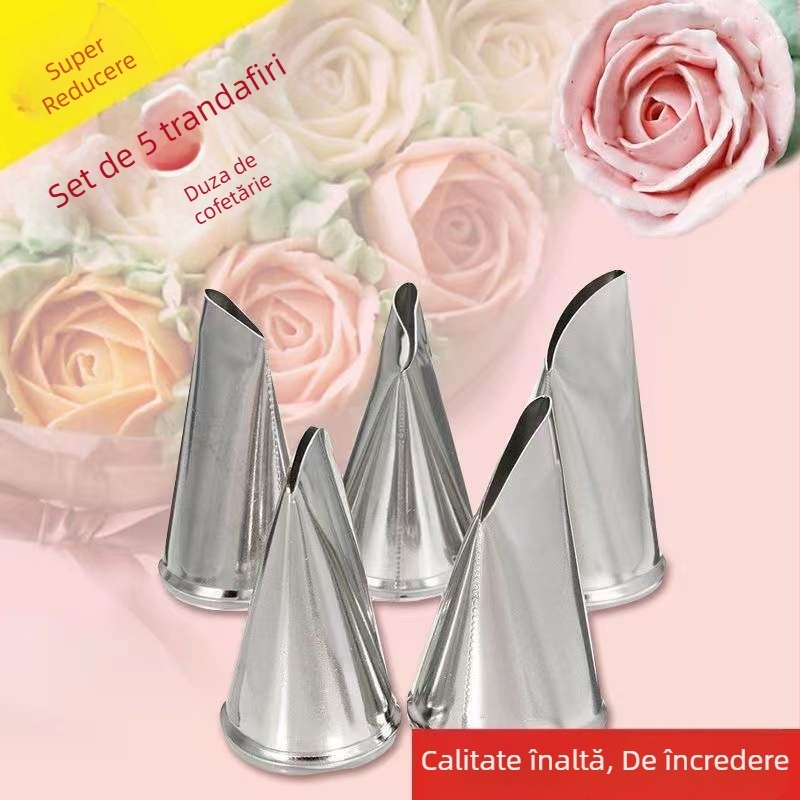 Set de duze pentru decorarea torturilor în formă de trandafir, 5 buc., vârfuri petale, unelte de decorare din oțel inoxidabil 304
