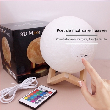 Lampă lună USB, în formă de planetă, iluminare multicoloră — control prin atingere, lampă de noapte pentru noptieră