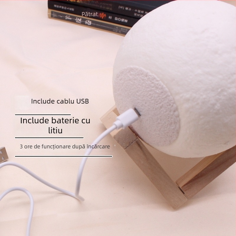 Lampă lună USB, în formă de planetă, iluminare multicoloră — control prin atingere, lampă de noapte pentru noptieră