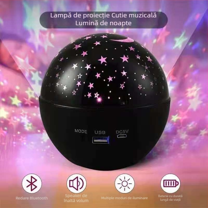 Lampă de proiecție a cerului înstelat, Bluetooth, 5V, reîncărcabilă, lumină color, telecomandă, lampă ambientală compactă pentru casă