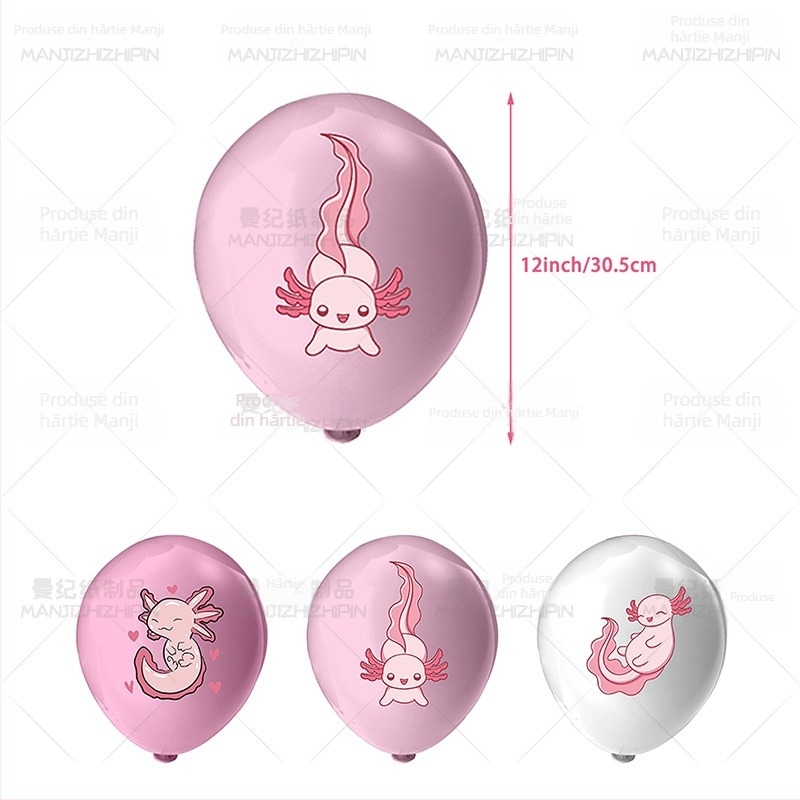 Tema salamandră – Decor de ziua de naștere cu animale drăguțe: set baloane din latex, decorațiuni pentru tort și stegulețe pentru petrecere