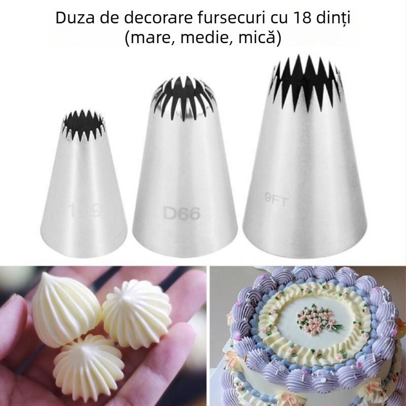 D66 dimensiune medie, 18 dinți, din oțel inoxidabil 304, duză de decor pentru prăjituri și fursecuri