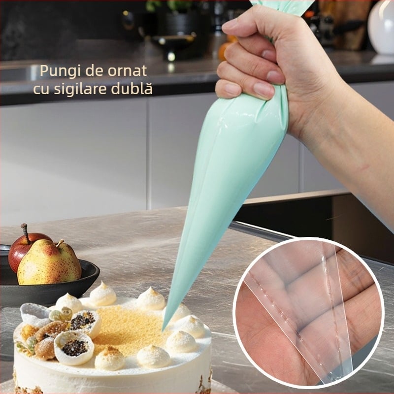 Sac decorare pentru prăjituri, PE transparent, 18 inch, cu închidere dublă, sac triunghiular pentru decorare și cremă, calitate alimentară