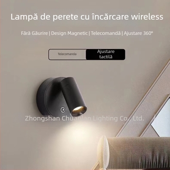 Lampă de perete magnetică lângă pat cu încărcare USB – lumină pentru lectură, protecție a ochilor, stil modern minimalist, fără cabluri
