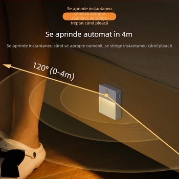 Lampă de noapte LED RGB, colorată, cu senzor de mișcare, baterie încorporată reîncărcabilă și bază magnetică