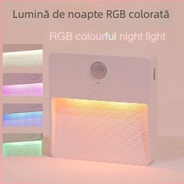 Lampă de noapte LED RGB, colorată, cu senzor de mișcare, baterie încorporată reîncărcabilă și bază magnetică