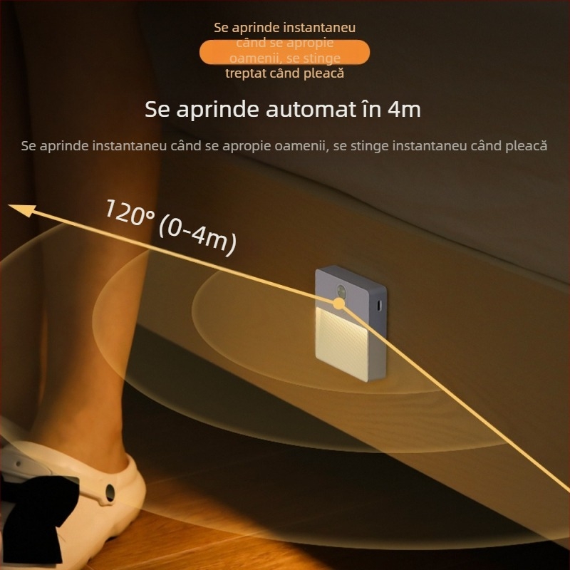 Lampă de noapte LED RGB, colorată, cu senzor de mișcare, baterie încorporată reîncărcabilă și bază magnetică