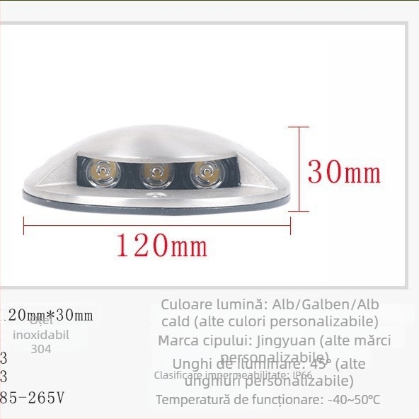 LED exterior impermeabil, cu carcasă transparentă, montaj pe suprafață din oțel inoxidabil, pentru poduri și trotuare, iluminare laterală, instalare fără găuri