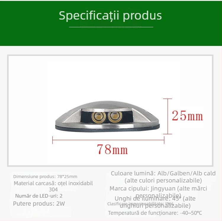 LED exterior impermeabil, cu carcasă transparentă, montaj pe suprafață din oțel inoxidabil, pentru poduri și trotuare, iluminare laterală, instalare fără găuri