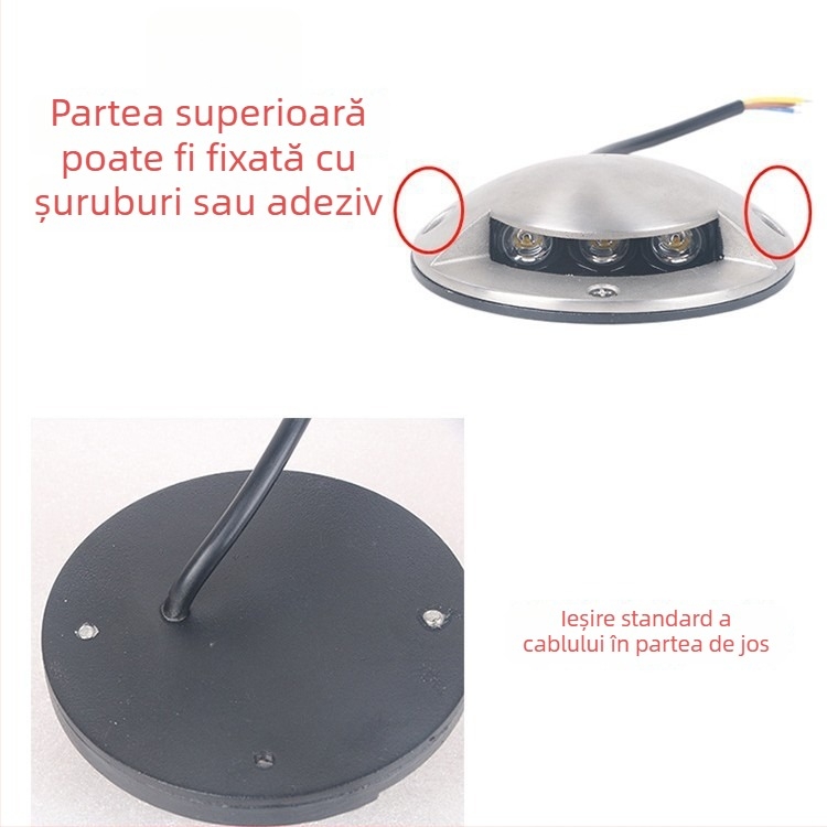 LED exterior impermeabil, cu carcasă transparentă, montaj pe suprafață din oțel inoxidabil, pentru poduri și trotuare, iluminare laterală, instalare fără găuri
