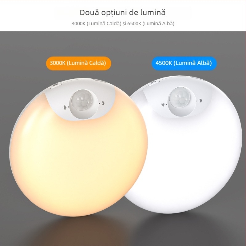 Lampa de noapte LED fără fir cu senzor de mișcare, pentru lângă pat, baie, hol și dulap, compactă și reîncărcabilă