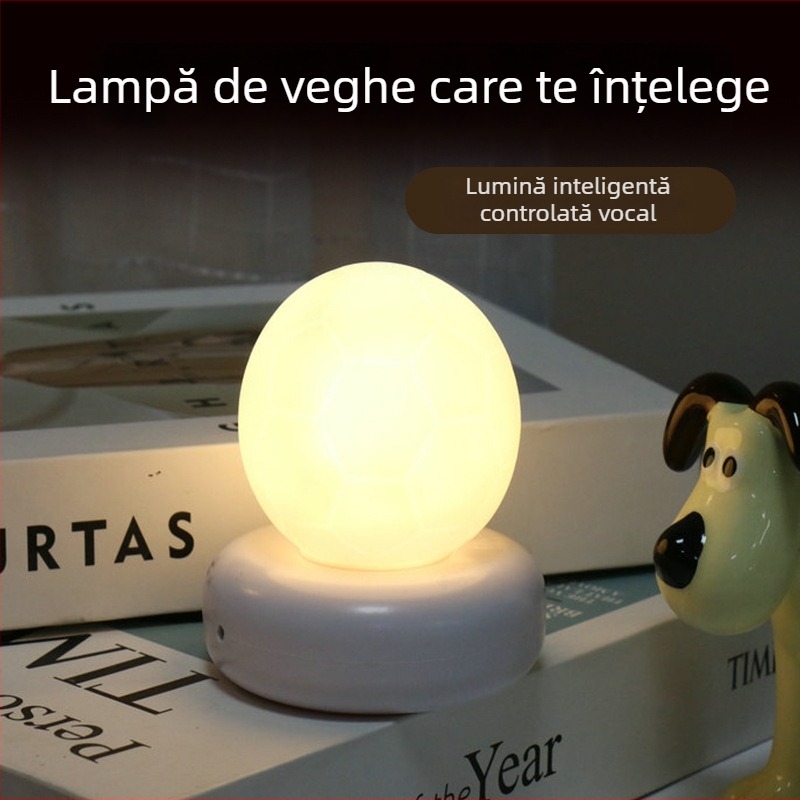 Lampă de noapte în formă de fotbal, reîncărcabilă, cu control vocal și lumină difuză, pentru hrănirea nocturnă, lampă vorbitoare cu temporizator de somn