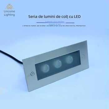 Lampă LED de colț pentru perete, interior/exterior, lampă încastrată pentru trepte, dreptunghiulară, 170×70 mm, aluminiu, IP65, 3000–6000K
