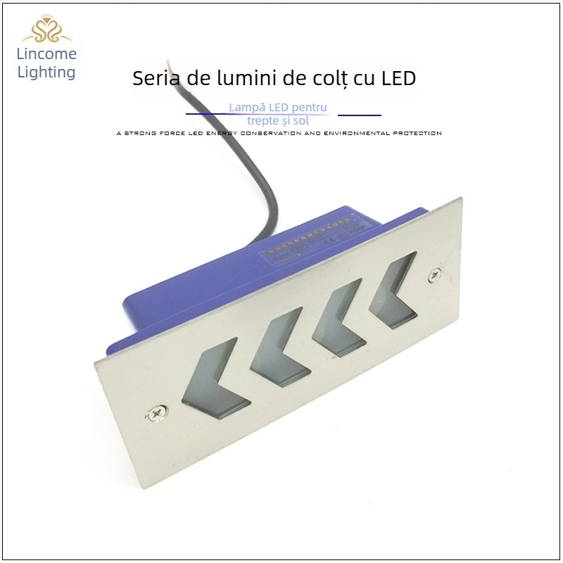 Lampă LED de colț pentru perete, interior/exterior, lampă încastrată pentru trepte, dreptunghiulară, 170×70 mm, aluminiu, IP65, 3000–6000K